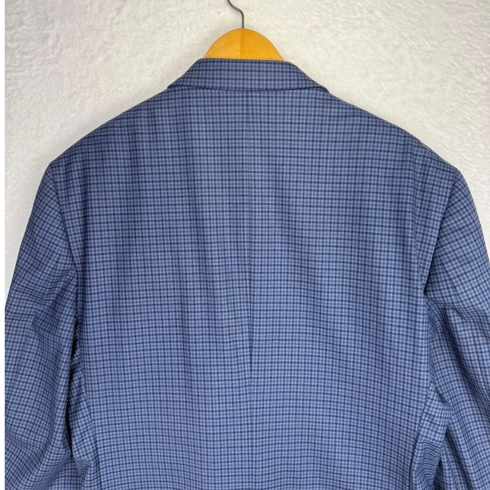 Jos. A. Bank Mens 46 Long Blazer Blue Micro Check Wool Blend Traditional Fit